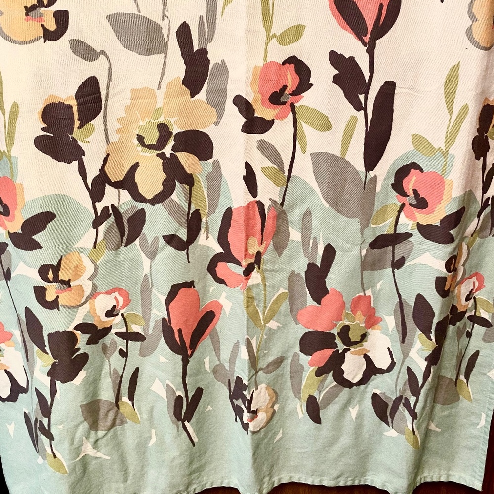 DKNY Watercolor Fields Neutral Coral fabric shower curtain